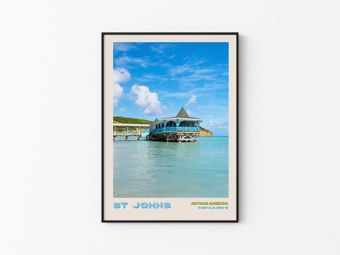 St Johns Antigua Barbuda Overwater Pier Pavilion Sea View Poster - Image 3