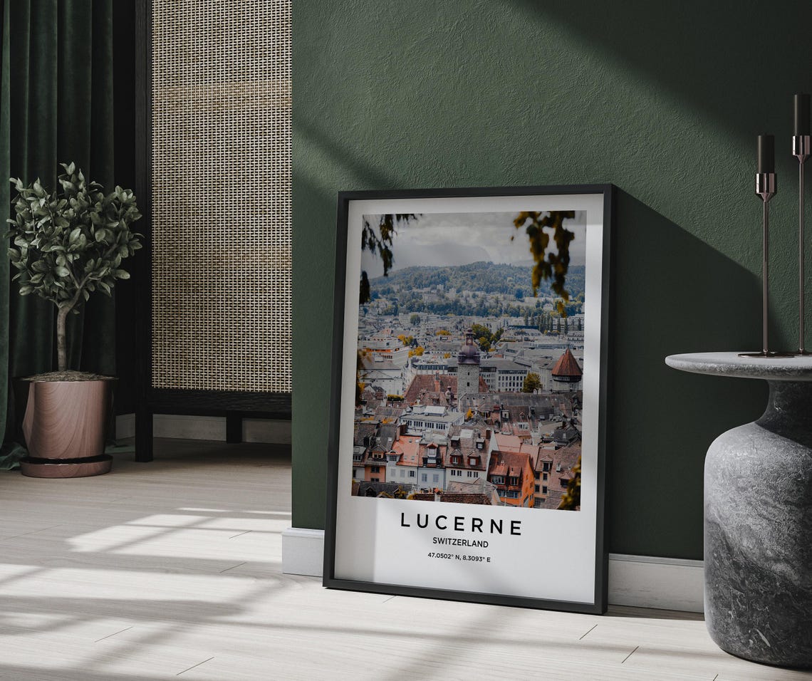 Lucerne Switzerland Historic Old Town Rooftops Travel Poster - Image 2