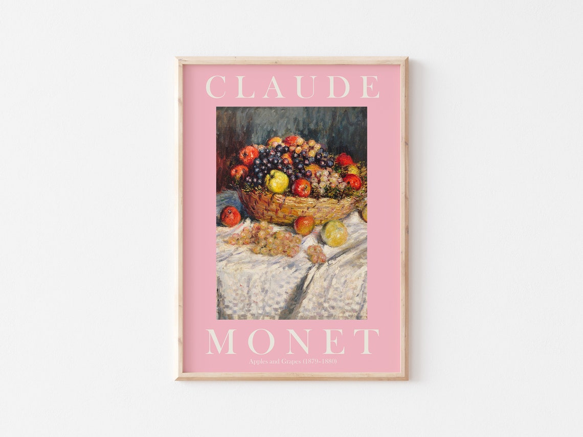 Claude Monet Apples and Grapes Harvest Fruit Still Life Pink Poster - Image 3