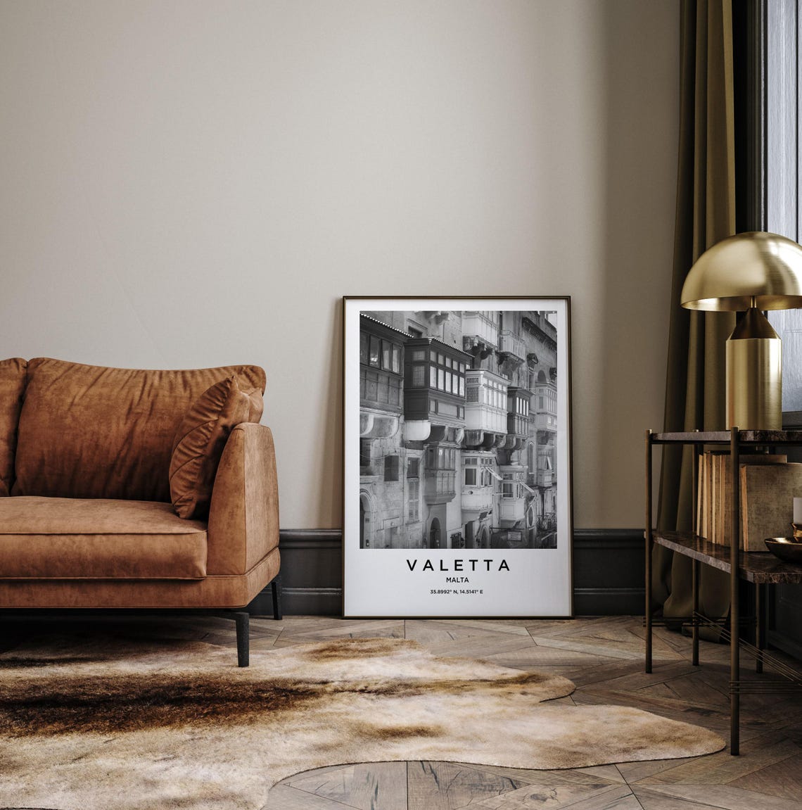 Valetta Malta Traditional Wooden Balconies Black and White Poster - Image 3