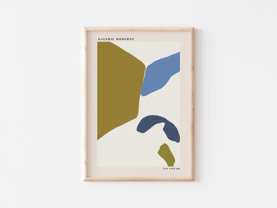 Galerie Moderne Olive Green Blue Abstract Shapes Colorful Wall Poster - Image 3
