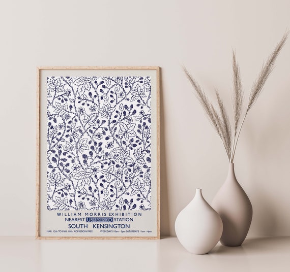 Pretty Navy Blue Vintage William Morris Inspired Print Morris Exhibition Poster Art Nouveau Wall Art A6 A5 A4 A3 A2 A1 A0 William Morris