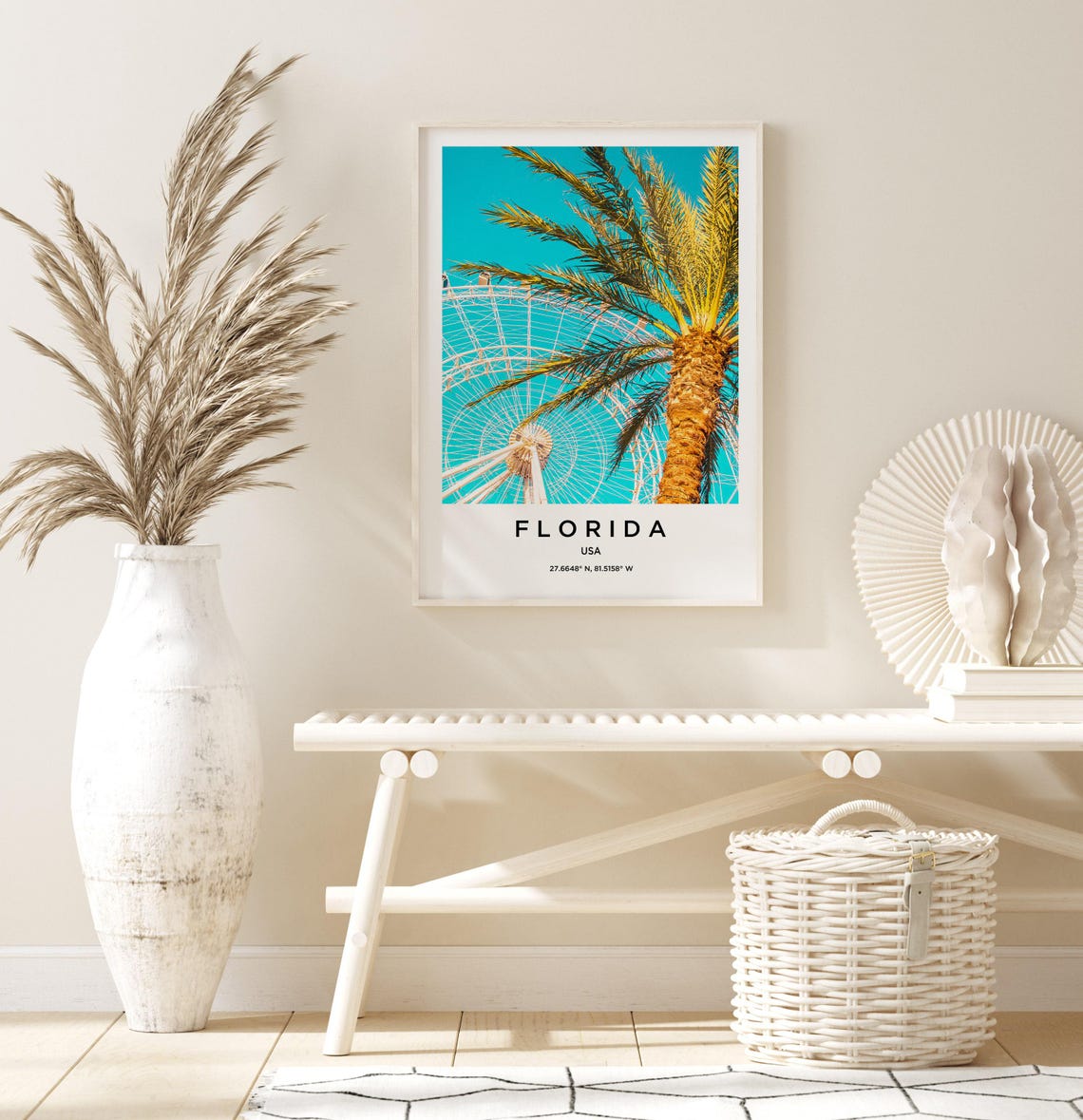 Florida Observation Wheel Palm Tree Against Bright Sky Poster - Image 3