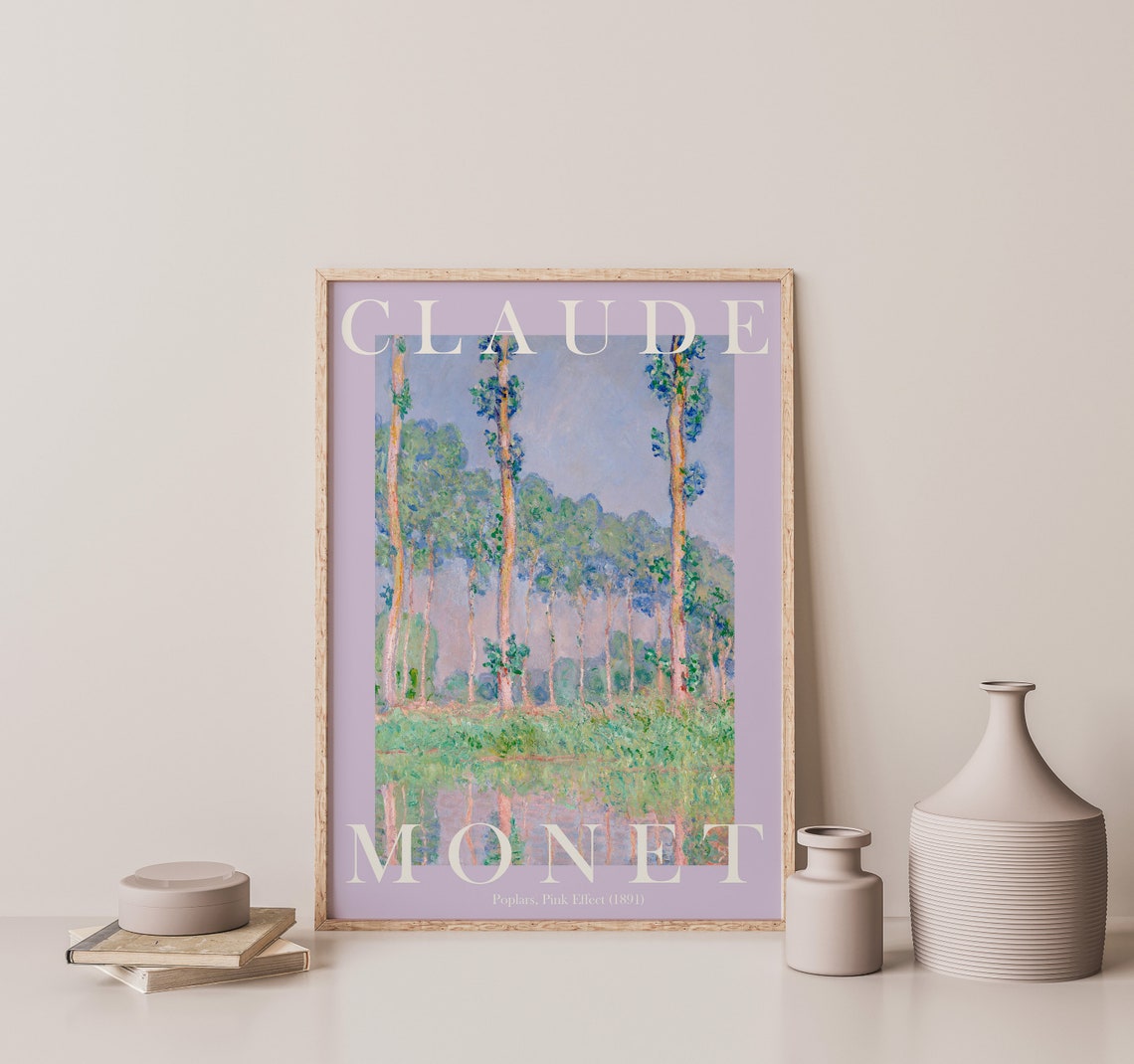 Claude Monet Poplars Pink Effect 1891 Trees Reflected Water Poster - Image 2