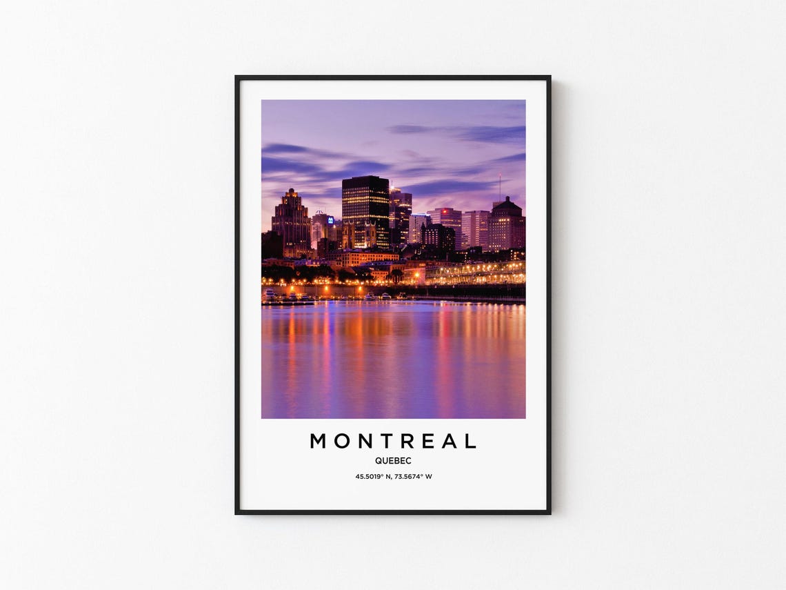 Montreal Quebec Dusk Skyline Waterfront Reflection Travel Poster