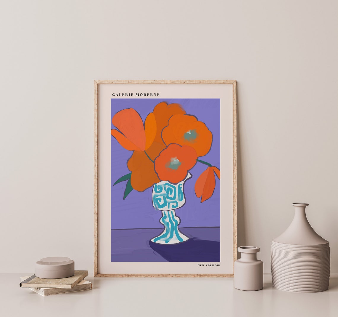 Galerie Moderne Orange Blooms Patterned Vase Purple Bold Poster - Image 2