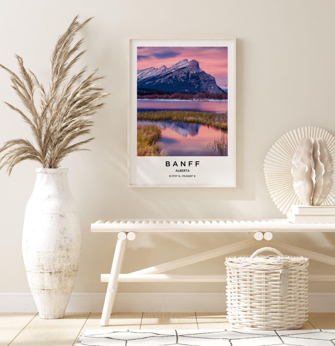Banff Alberta Mountain Peak Pink Sunrise Reflection Photo Poster - Image 3