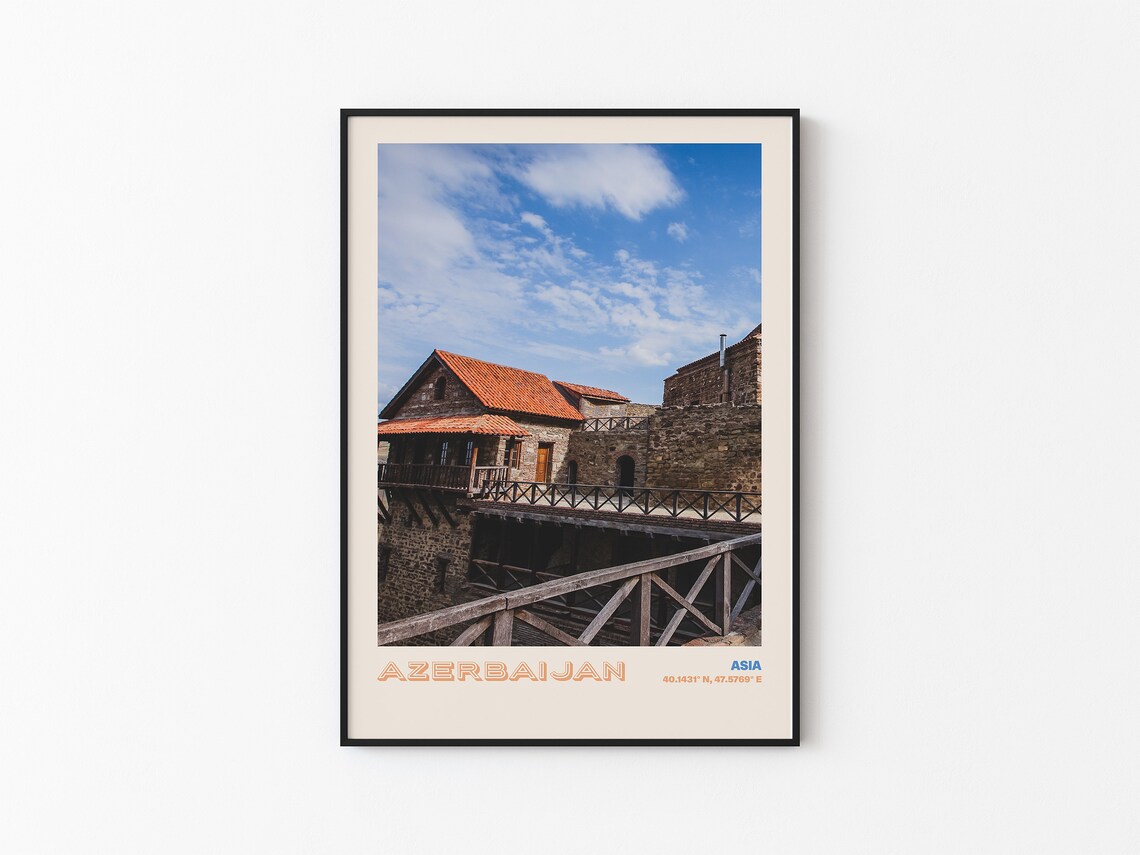 Azerbaijan Asia Old Stone Fortress Wooden Bridge Travel Poster - Image 3