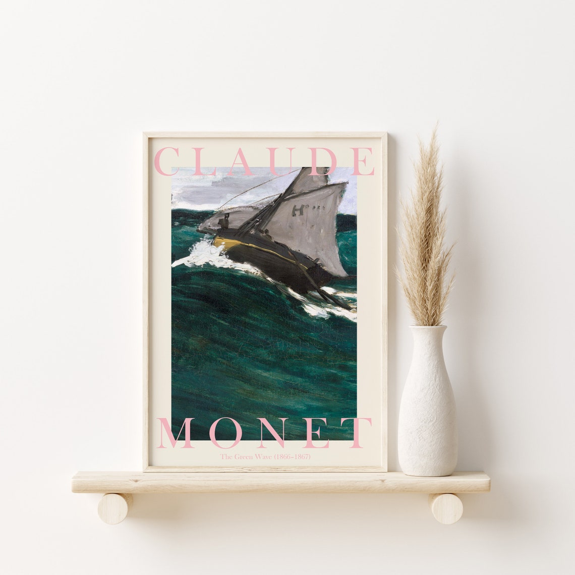 Claude Monet The Green Wave 1866 Sailboat On Emerald Ocean Poster - Image 2