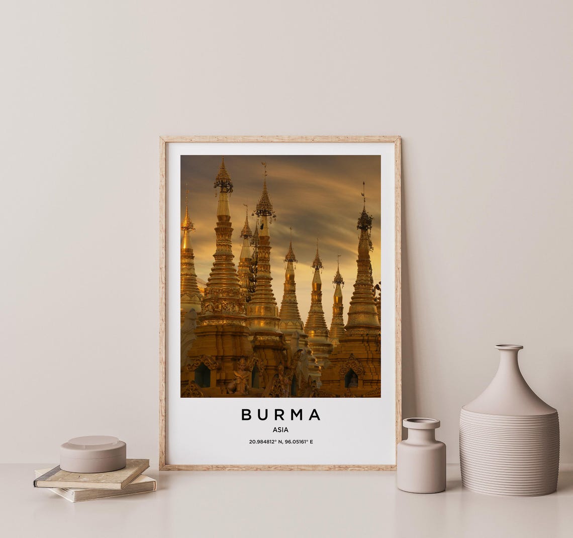 Burma Asia Golden Buddhist Temple Pagoda Spires Sunset Glow Poster - Image 2