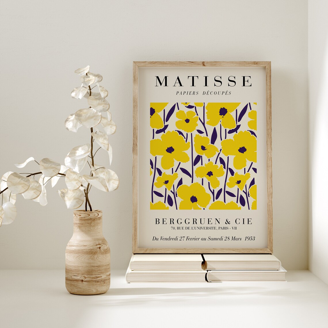 Matisse Bold Yellow Flowers Navy Stems Papiers Decoupes Poster - Image 2