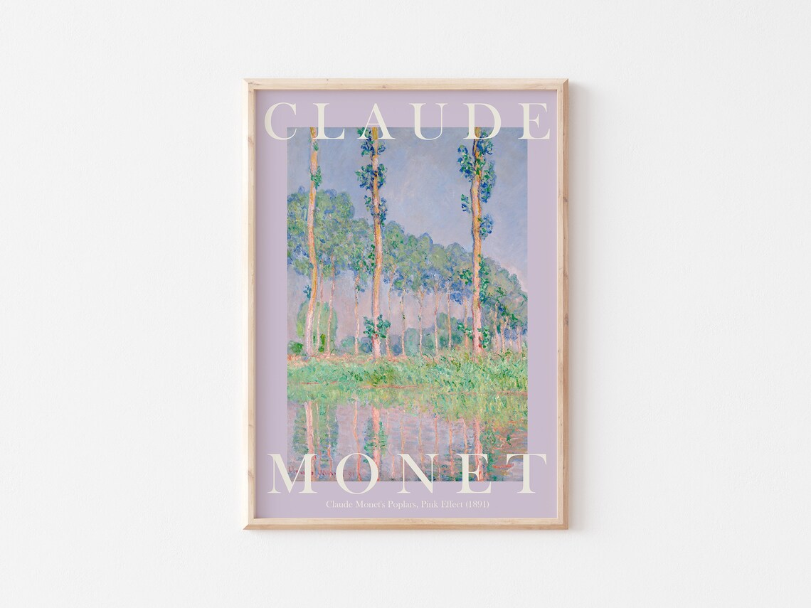 Claude Monet Poplars Pink Effect 1891 Lavender Poster For Serene Room Decor - Image 3