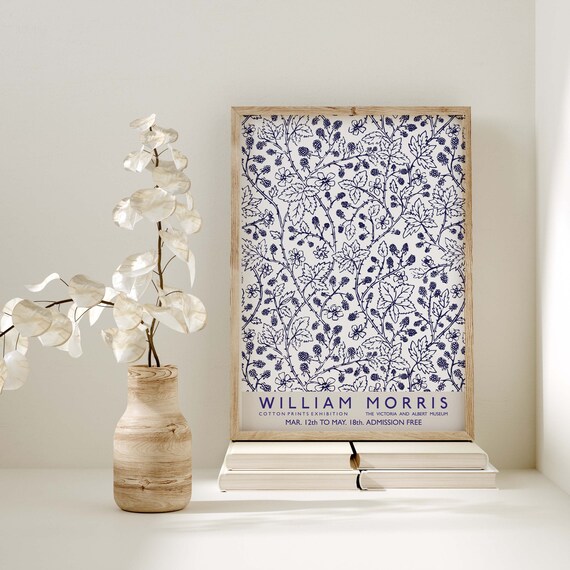 William Morris Cotton Prints Exhibition Navy Bramble Pattern Poster