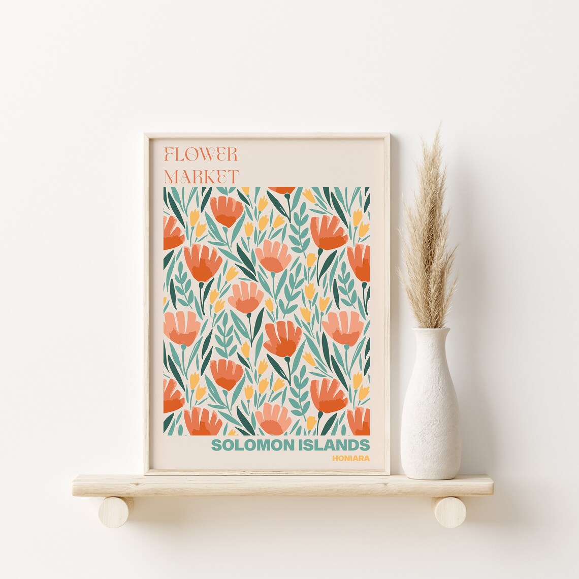 Solomon Islands Honiara Flower Market Coral Tulip Pattern Poster - Image 3