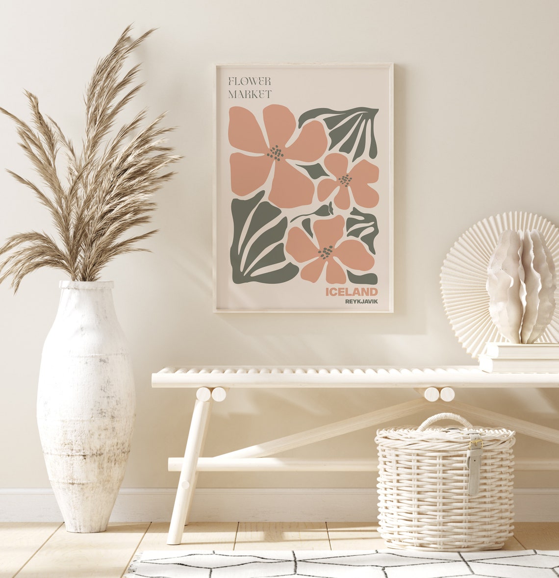 Reykjavik Poster Reykjavik Wall Art Reykjavik Personalised Travel Poster Reykjavik Flower Market Print Floral Wall Iceland Poster - Image 2