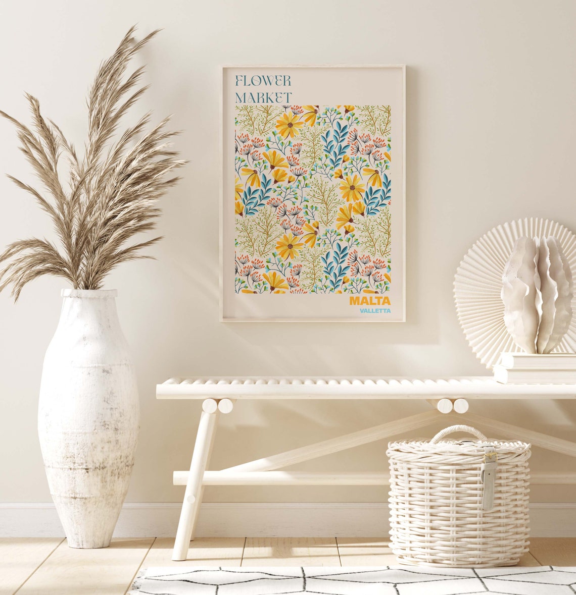 Malta Flower Market Valletta Wildflower Meadow Pattern Art Poster - Image 2