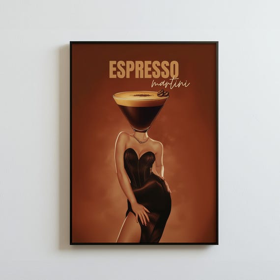 Espresso Martini Poster Surreal Vintage Cocktail Wall Art