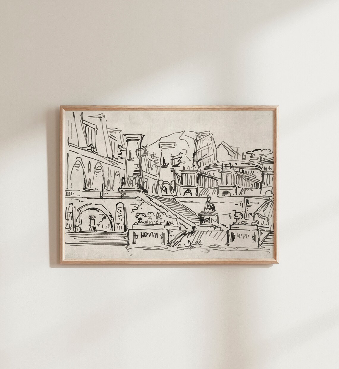 Vintage Black Ink Abstract City Landscape Art Print - Image 3