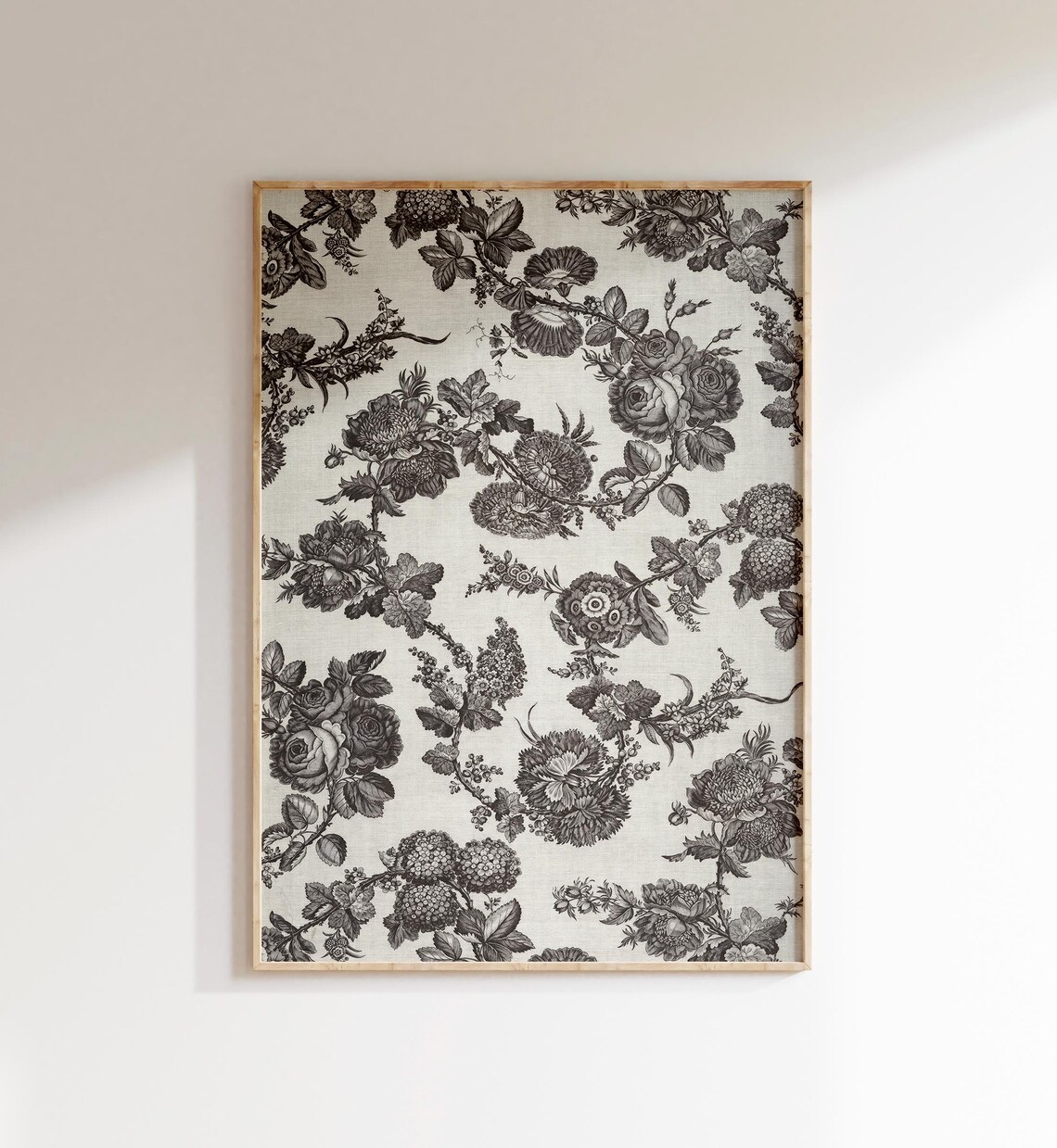 Vintage Black and White Floral Textile Print, Botanical - Image 2