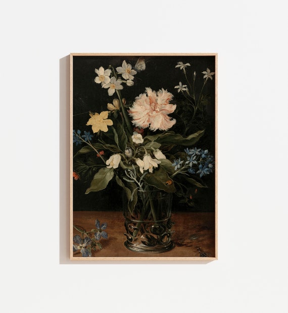 Vintage Moody Still Life Flower Vase Art Print