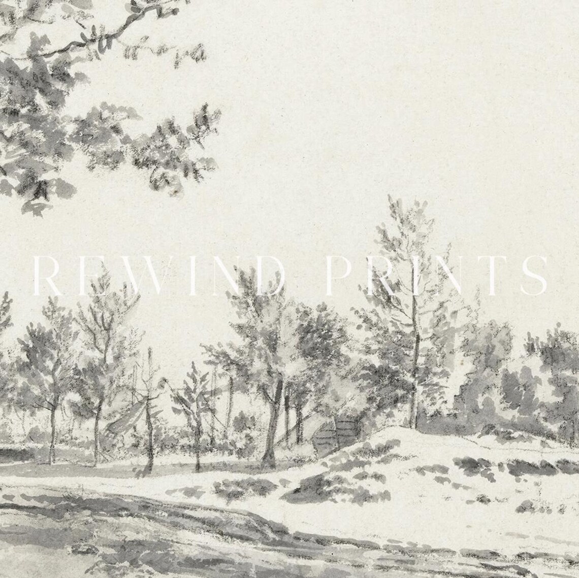 Vintage Landscape Drawing, Black And White Tree Print - Image 5