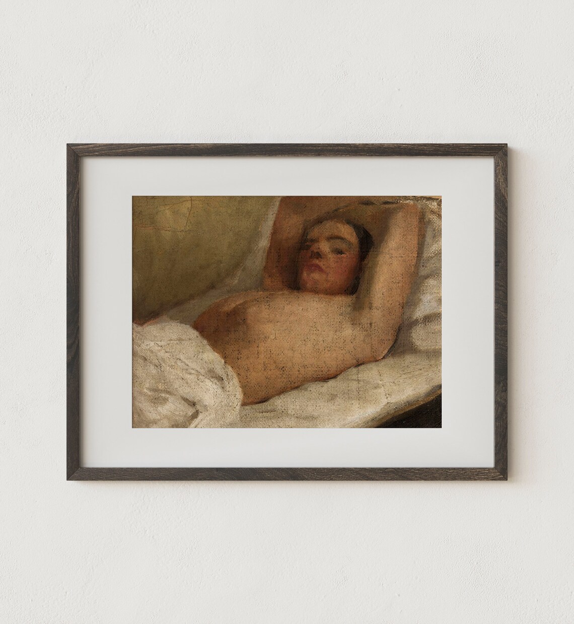 Antique Reclining Woman Nude Oil Painting Moody Victorian Wall Art - Image 2