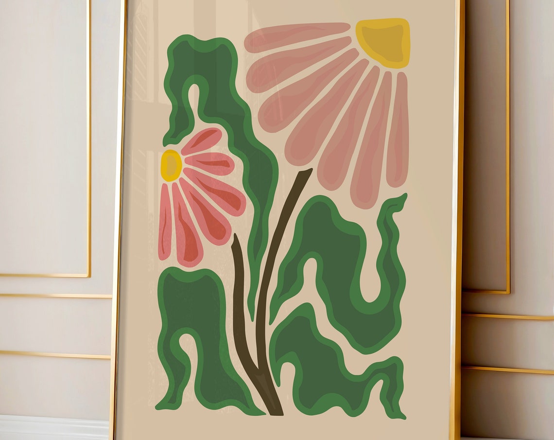 Matisse Inspired Pink Daisy Abstract Botanical Mid Century Poster - Image 3