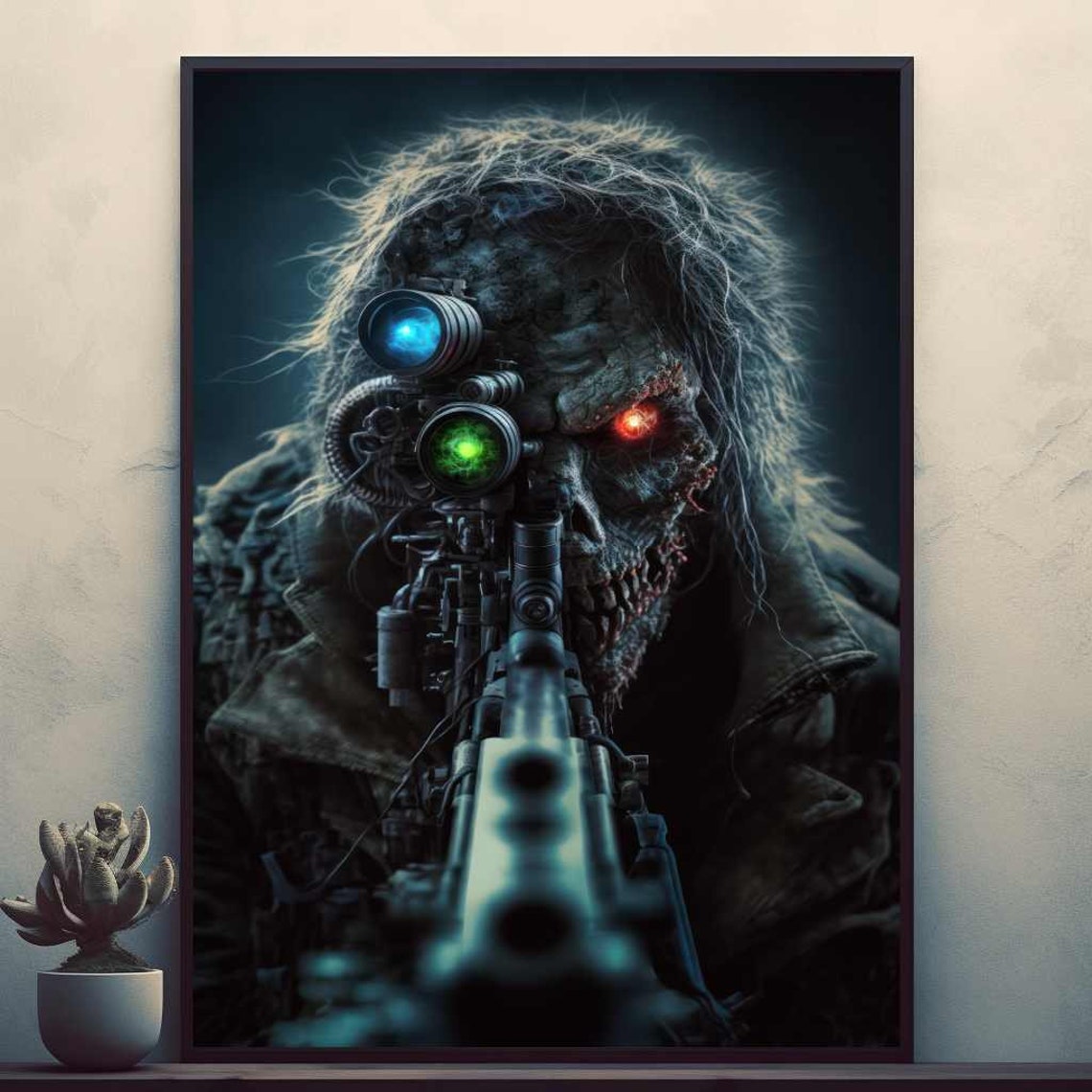Zombie Sniper Soldier with Rifle Scope Horror Fantasy Poster