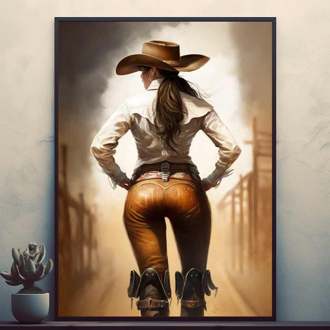 Confident Cowgirl Western Rider Leather Chaps Cowboy Hat Poster