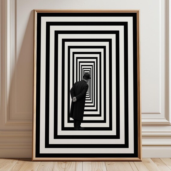 Observer Surreal Black and White Optical Illusion Poster