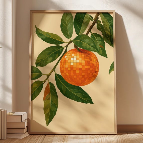 Disco Orange Retro Modern Wall Art Funky Citrus Fruit Tree Print Groovy Kitchen Or Bar Decor Botanical Illustration