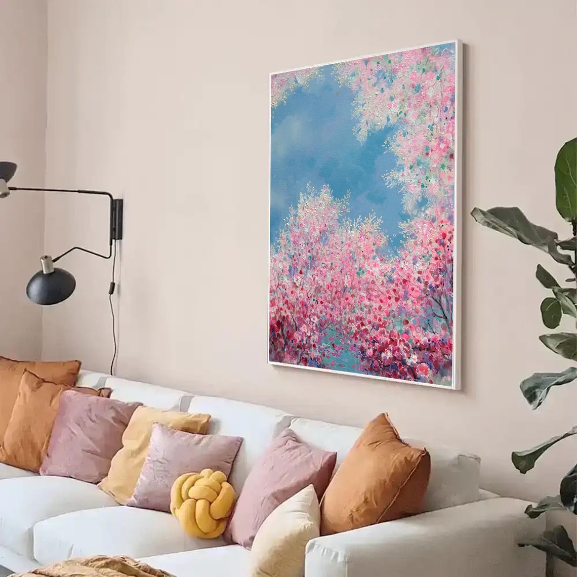 Pink Cherry Blossom, Modern Abstract Wall Art - Image 3