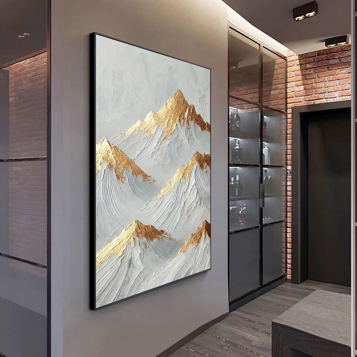Gold Mountain Textured Landscape Painting, Minimalist - Image 2