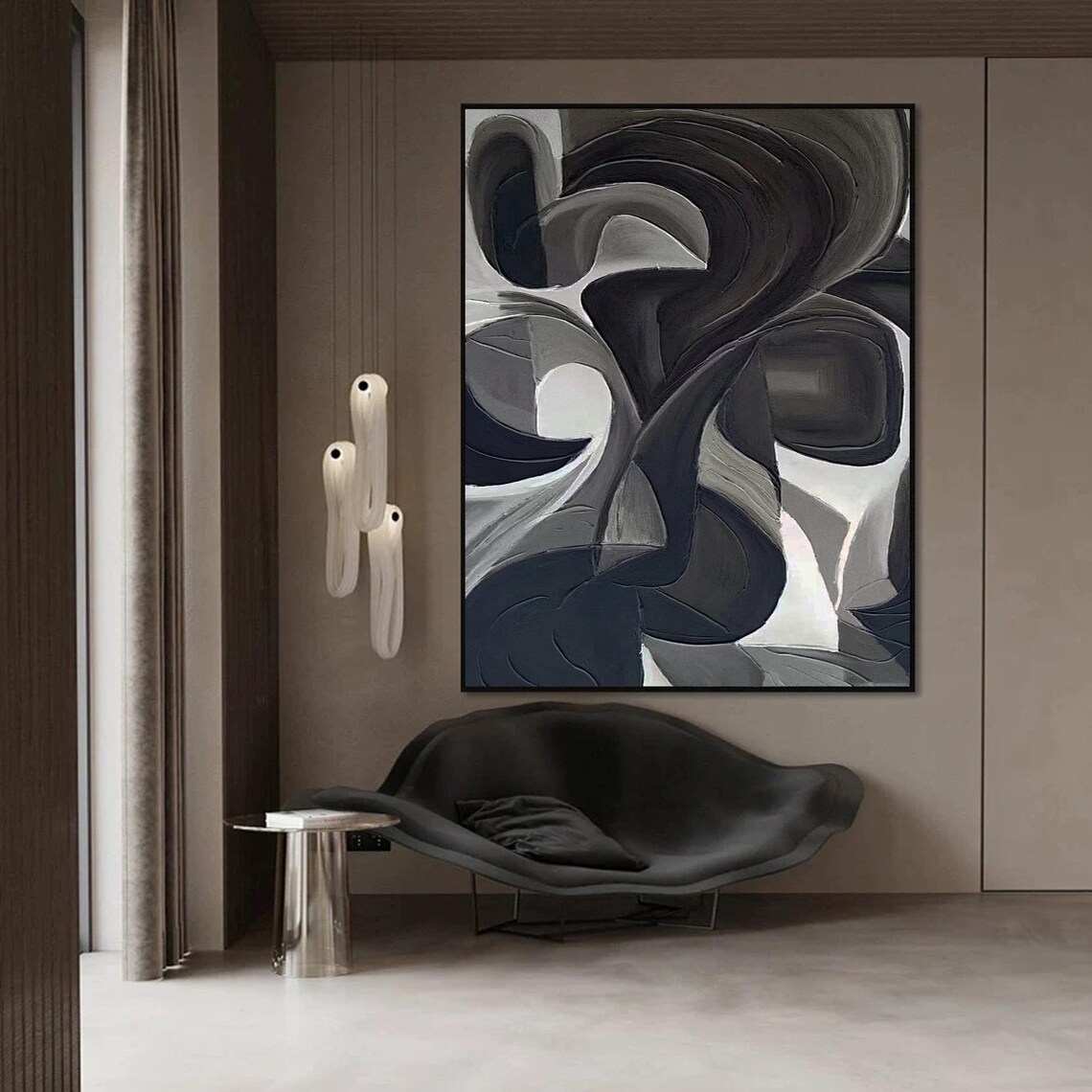 Abstract Black And Gray Texture Painting, Modern - Image 3