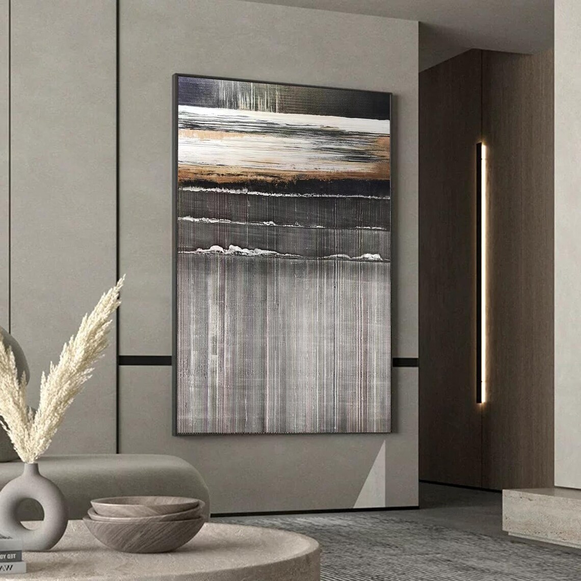 Gray Brown Abstract Wabisabi Textured Painting, Japandi - Image 3