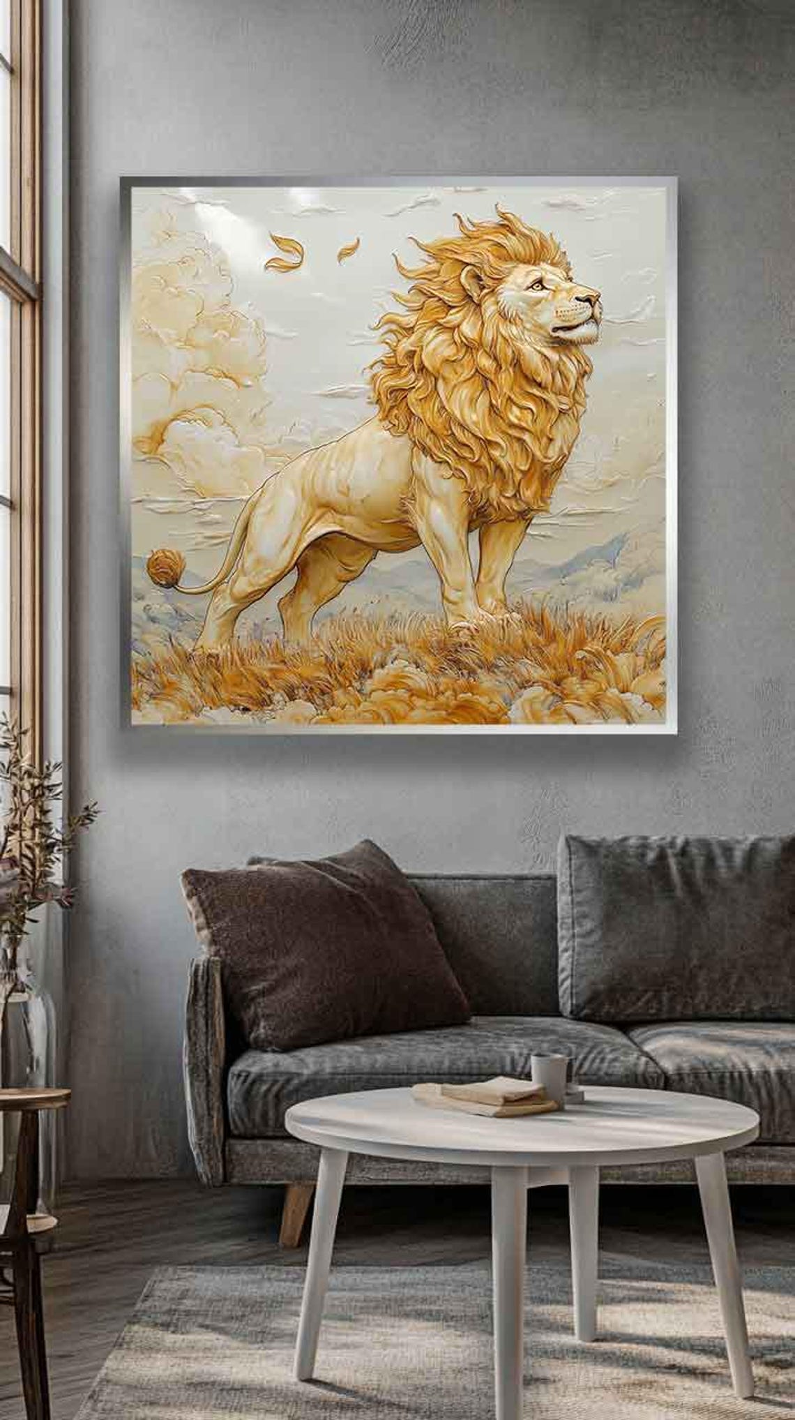 Lion Painting Lion Wall Art Gold Lion Portrait Modern Lion Painting King Lion Print Minimalist Safari Art Lion Poster - Image 3