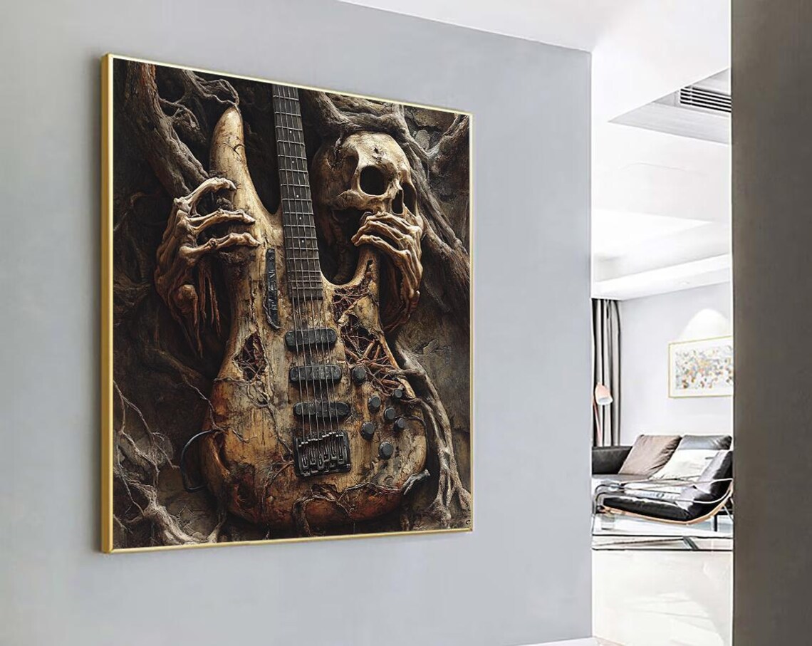 Dark Electric Guitar Entwined with Skeletal Hands and Skull Poster - Image 5