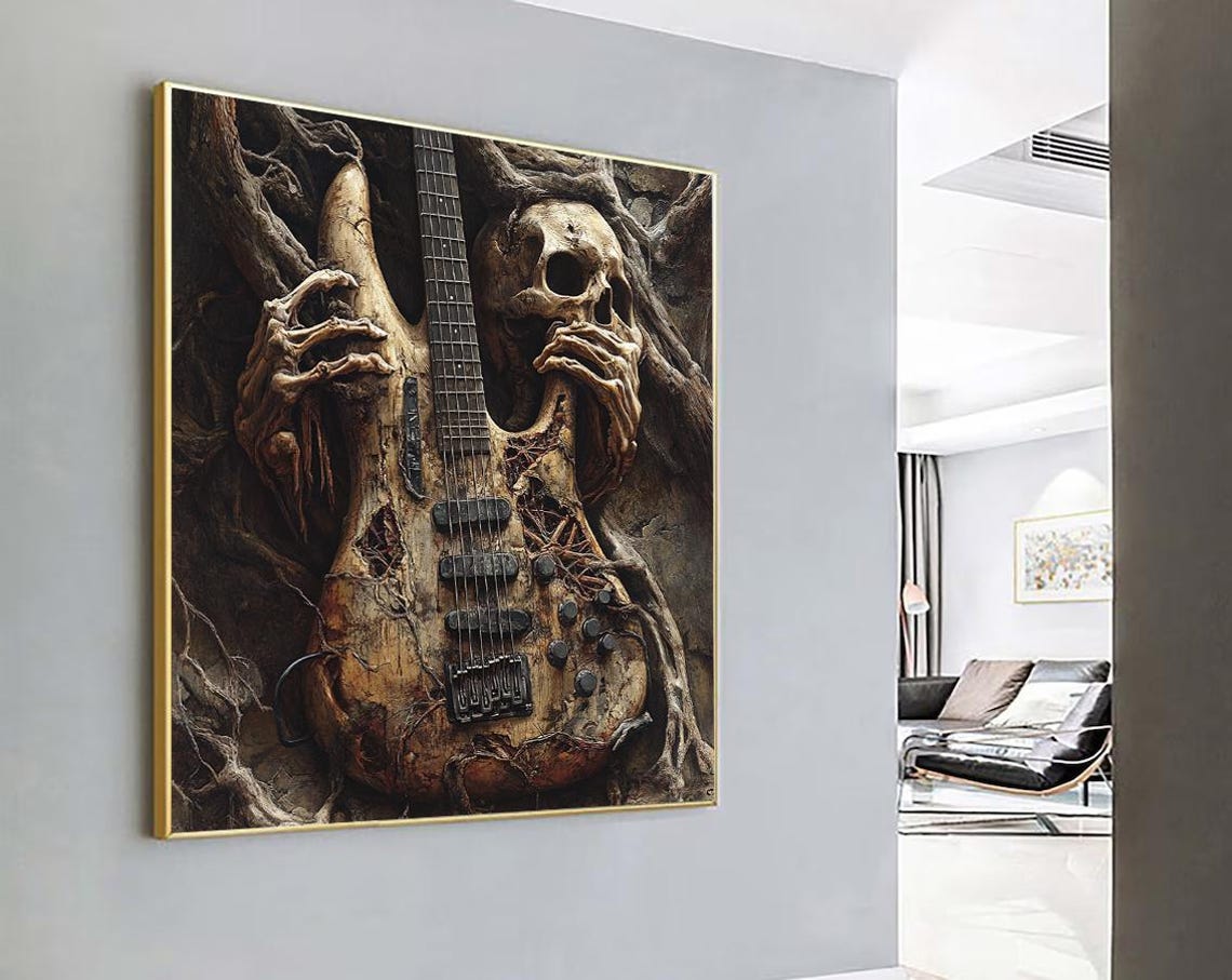 Guitar Wall Art Skull Dark Theme Guitar Wall Decor Guitar Wall Print Vintage Guitar Poster Musician Gift Idea - Image 5