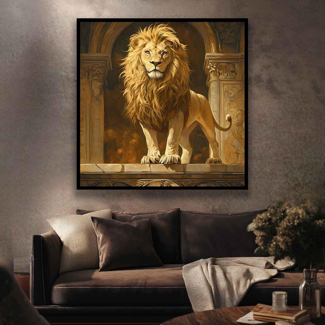 Lion Painting Gold Lion Portrait Modern Lion Painting Wildlife Art King Lion Print Minimalist Safari Art Lion Poster - Image 4