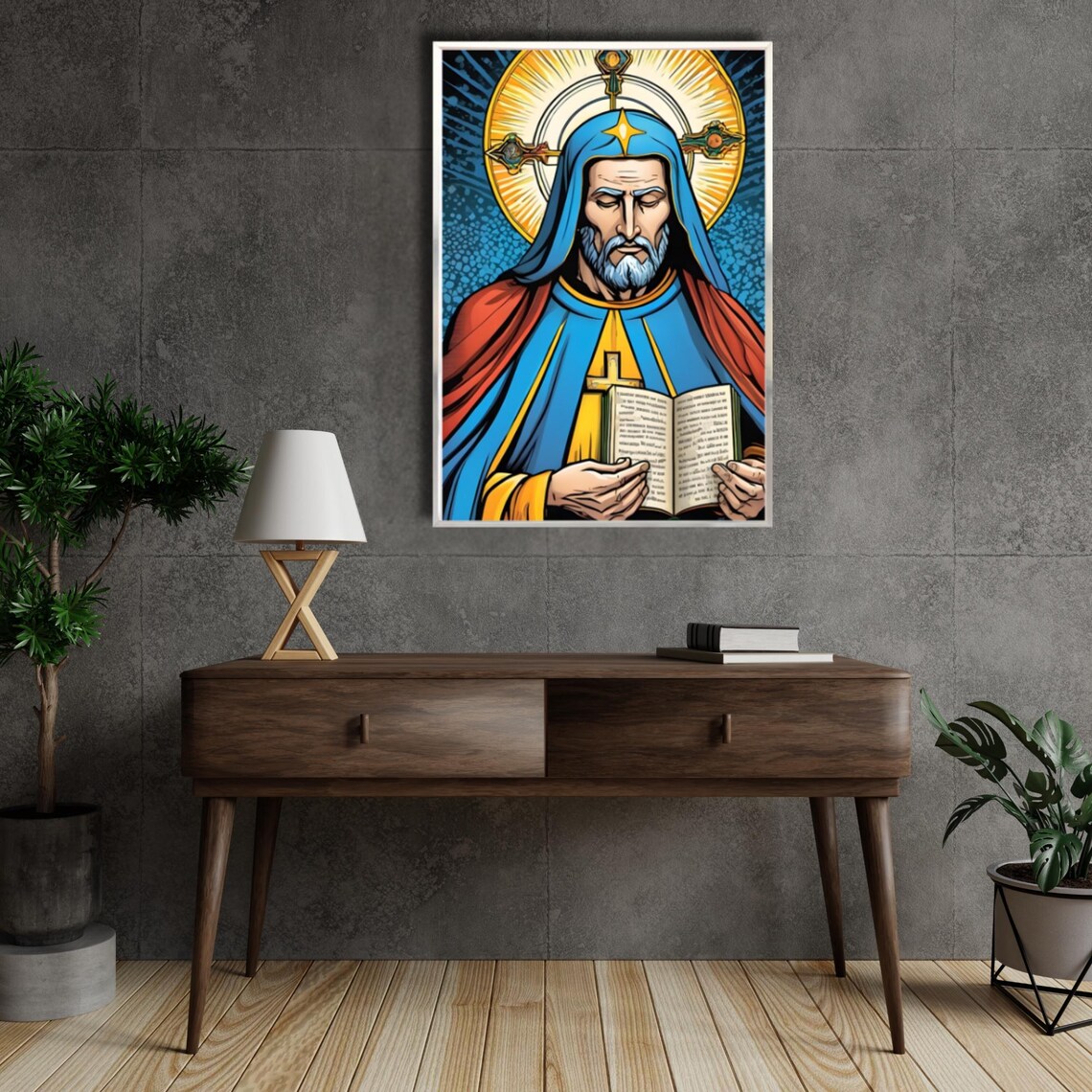 Saint Reading Open Bible Blue Red Robe Religious Wall Poster - Image 4