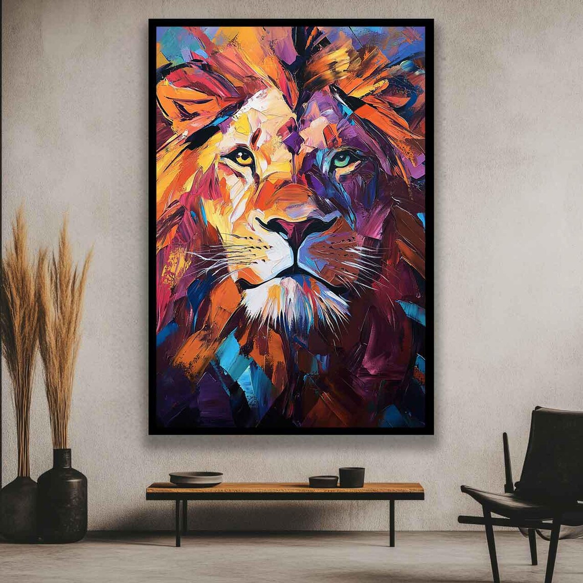 Colorful Abstract Lion Face Vibrant Modern Wildlife Art Poster - Image 2