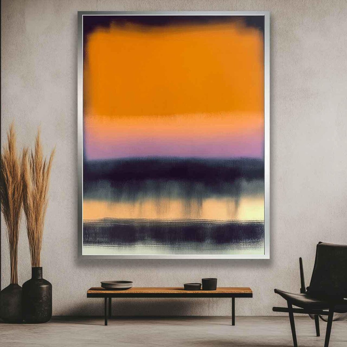 Orange Sunset Glow Over Dark Water Reflection Abstract Poster - Image 5