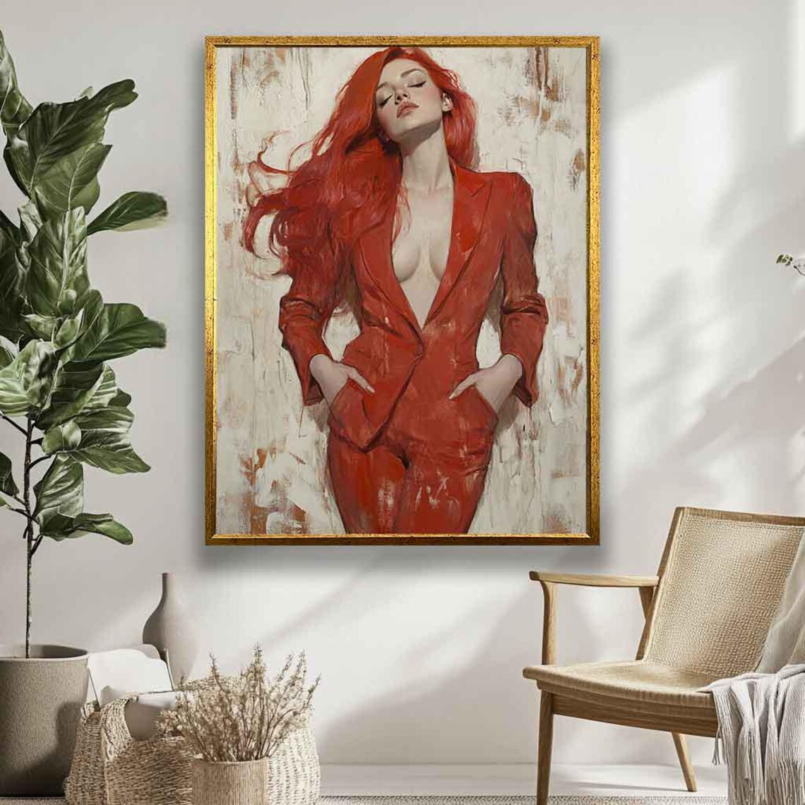Red Haired Woman In Red Suit Confident Fashion Portrait Poster - Image 5