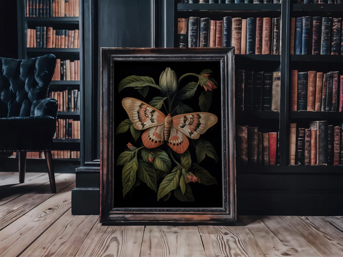 Giant Moth Botanical Illustration Dark Forest Gothic Insect Print - Image 4