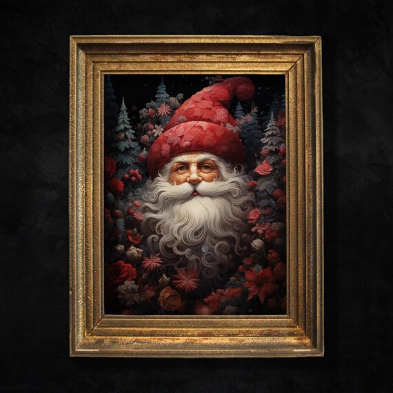 Moody Santa Claus Christmas Wall Art Vintage Holiday Decor Whimsigoth Father Christmas Print