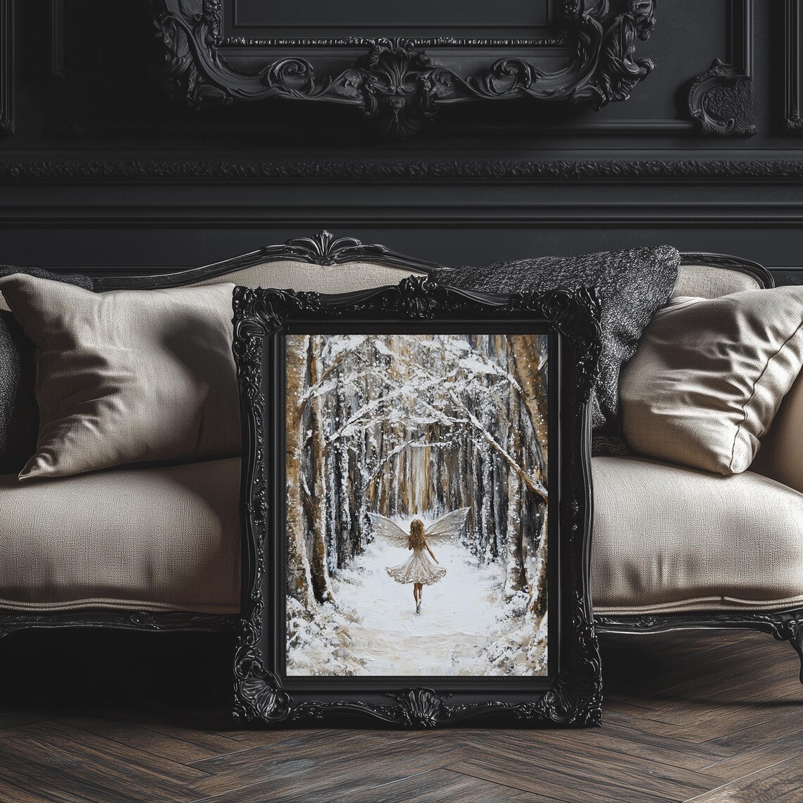 Winter Fairy In Snowy Birch Forest Path White Dress Fantasy Print - Image 3