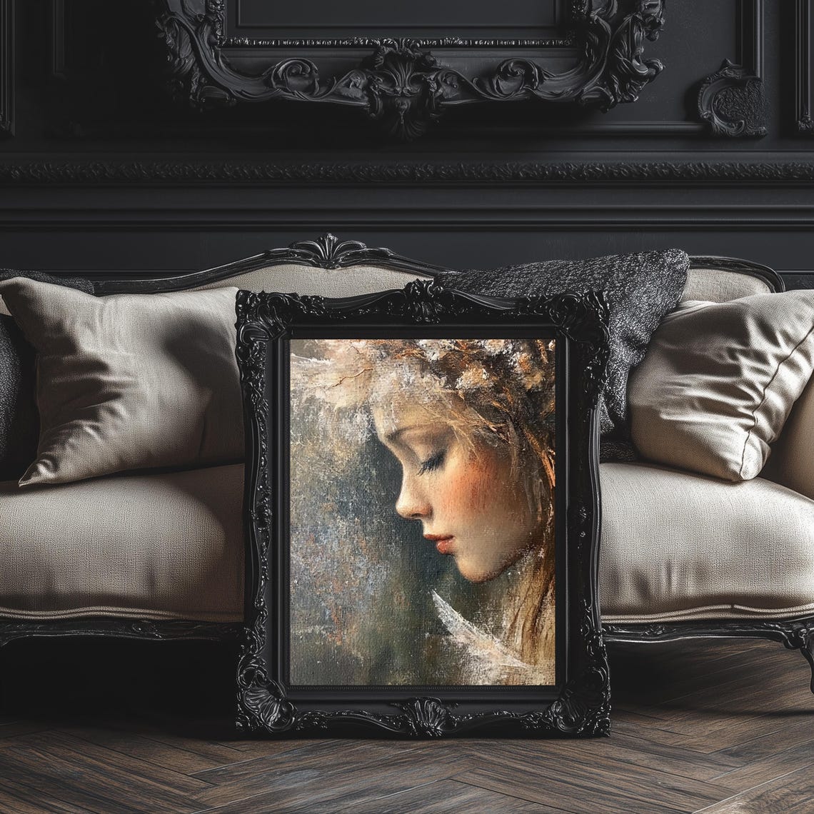 Winter Angel Profile With Snowy Crown Moody Vintage Angel Poster - Image 3