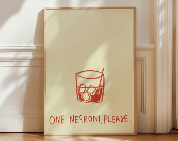 One Negroni Please Retro Art Print Mid Century Modern Cocktail Illustration Minimalistic Decor