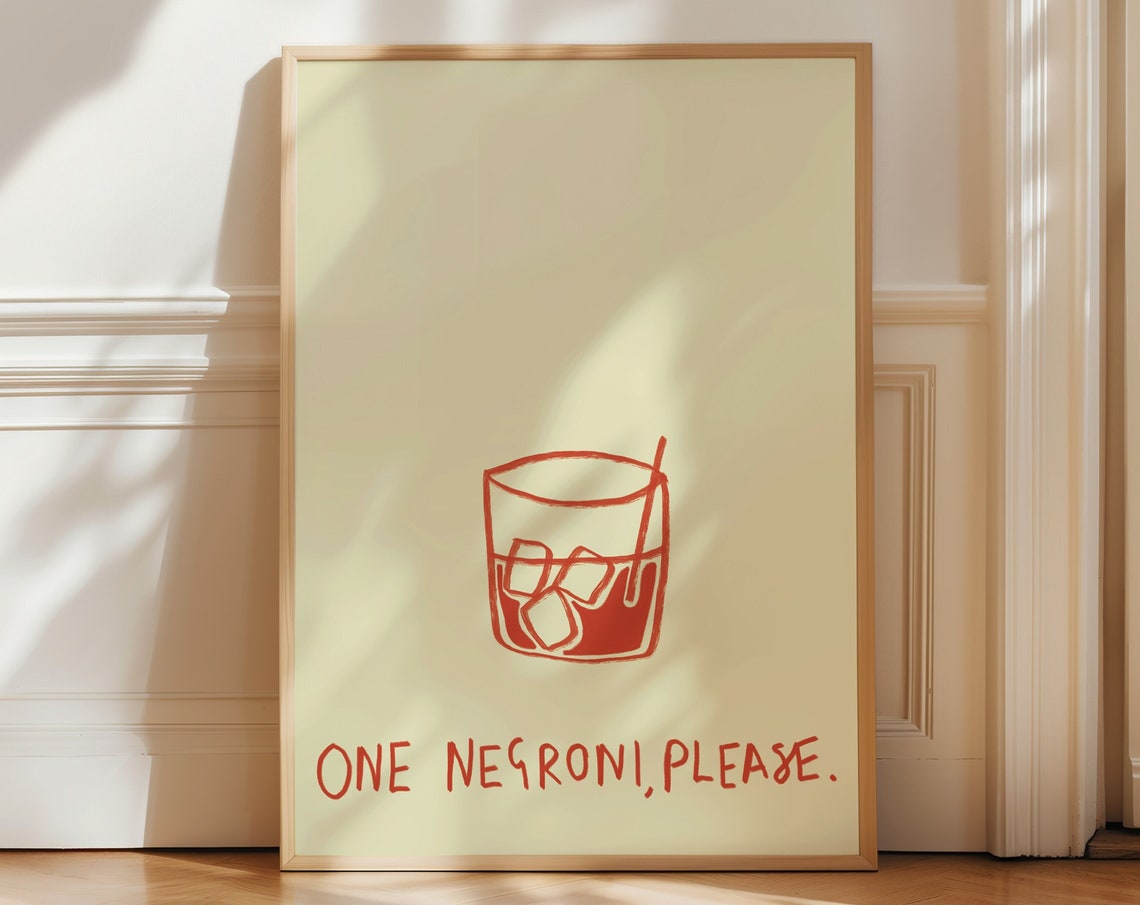 One Negroni Please Retro Art Print Mid Century Modern Cocktail Illustration Minimalistic Decor