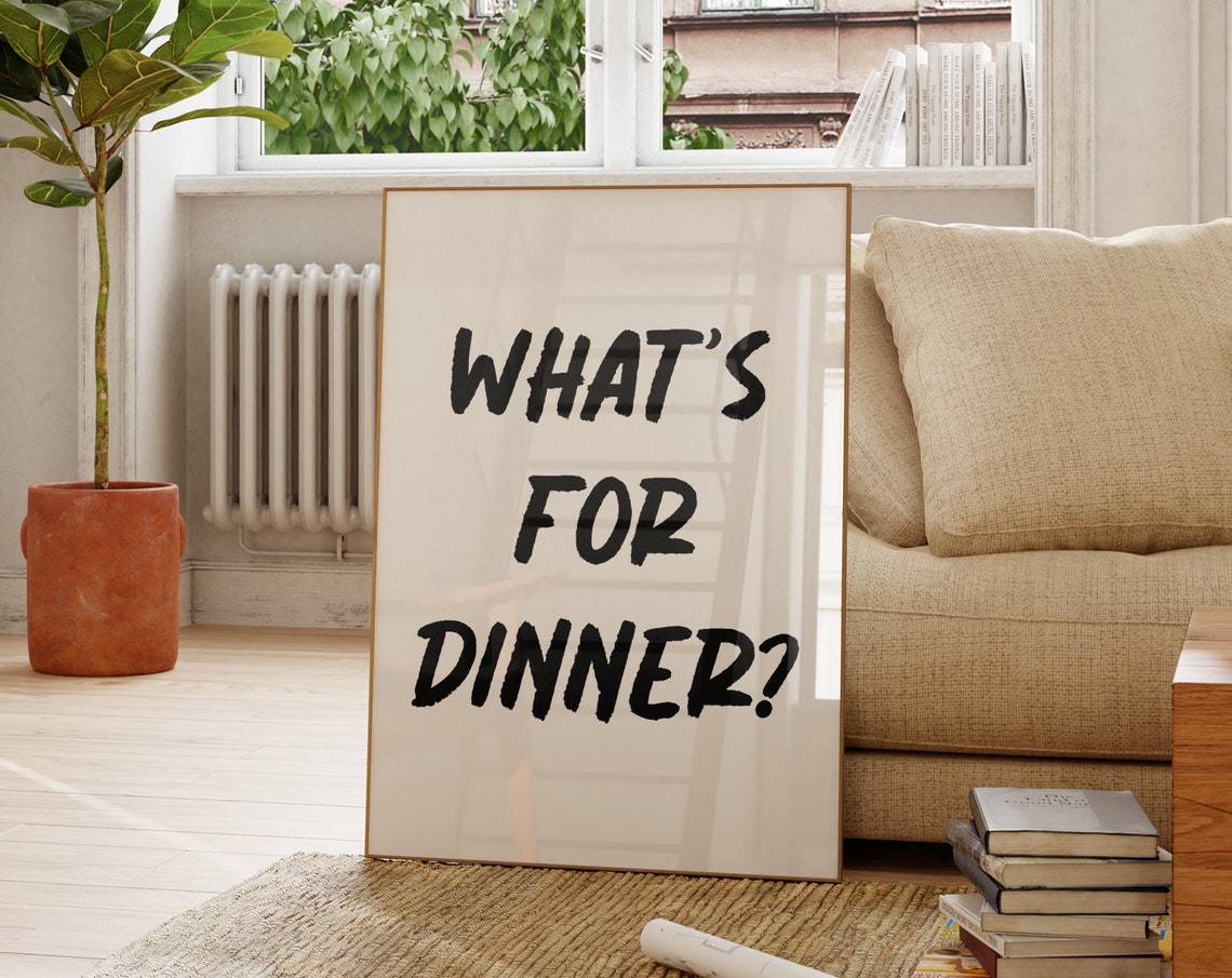 What's For Dinner Black Handwritten Cream Kitchen Wall Art Print
